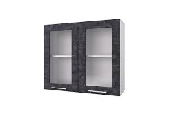 Шкаф 80 с 2-мя витринами Лофт (Камень Арья/корпус Белый) в Исилькуле - isilkul.katalogmebeli.com | фото