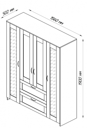 Шкаф четырехдверный Сириус с 1 зеркалом и 2 ящиками белый в Исилькуле - isilkul.katalogmebeli.com | фото 2