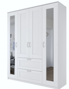 Шкаф четырехдверный Сириус с 2 зеркалами и 2 ящиками белый в Исилькуле - isilkul.katalogmebeli.com | фото 1