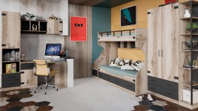 Шкаф для одежды комбинированный «Окланд» (Фон Черный/Дуб Делано) в Исилькуле - isilkul.katalogmebeli.com | фото 4