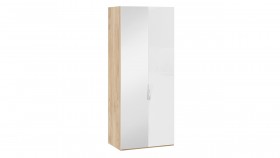 Шкаф для одежды с 1 глухой и 1 зеркальной дверями левый «Эмбер» Яблоня Беллуно/Белый глянец в Исилькуле - isilkul.katalogmebeli.com | фото