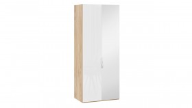 Шкаф для одежды с 1 глухой и 1 зеркальной дверями правый «Эмбер» Яблоня Беллуно/Белый глянец в Исилькуле - isilkul.katalogmebeli.com | фото 1