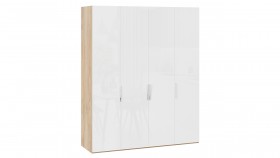 Шкаф для одежды с 4 глухими дверями «Эмбер» Яблоня Беллуно/Белый глянец в Исилькуле - isilkul.katalogmebeli.com | фото 1