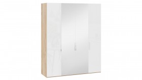 Шкаф комбинированный с 2 глухими и 2 зеркальными дверями «Эмбер» Яблоня Беллуно/Белый глянец в Исилькуле - isilkul.katalogmebeli.com | фото