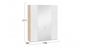 Шкаф комбинированный с 2 глухими и 2 зеркальными дверями «Эмбер» Яблоня Беллуно/Белый глянец в Исилькуле - isilkul.katalogmebeli.com | фото 2