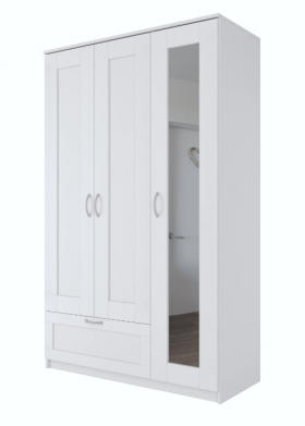 Шкаф трехдверный Сириус с зеркалом и 1 ящиком белый в Исилькуле - isilkul.katalogmebeli.com | фото