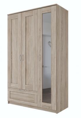 Шкаф трехдверный Сириус с зеркалом и 1 ящиком дуб сонома в Исилькуле - isilkul.katalogmebeli.com | фото