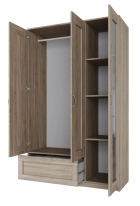 Шкаф трехдверный Сириус с зеркалом и 1 ящиком дуб сонома в Исилькуле - isilkul.katalogmebeli.com | фото 3