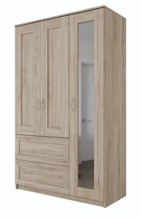 Шкаф трехдверный Сириус с зеркалом и 2 ящиками дуб сонома в Исилькуле - isilkul.katalogmebeli.com | фото
